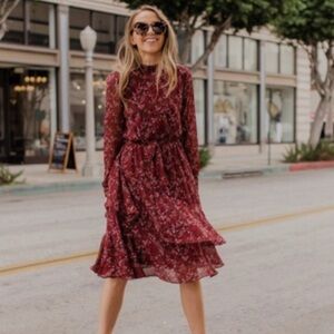Vero Moda Red Floral Long Sleeve Dress - Medium